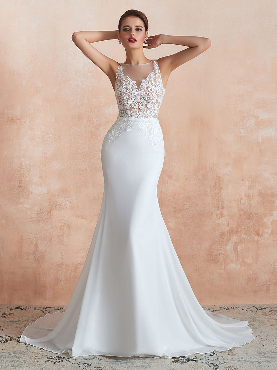 Wedding Dress 2021 Mermaid Sleeveless Lace Appliqued Beach Bridal Gowns With Train-newarrivaldress