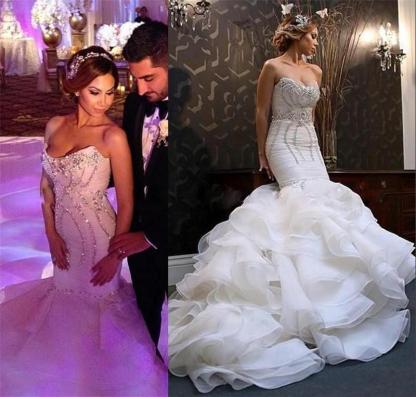 New Arrival Mermaid Sweetheart Wedding Dreses | Sexy Strapless Crystals Ruffles Bridal Gowns-newarrivaldress