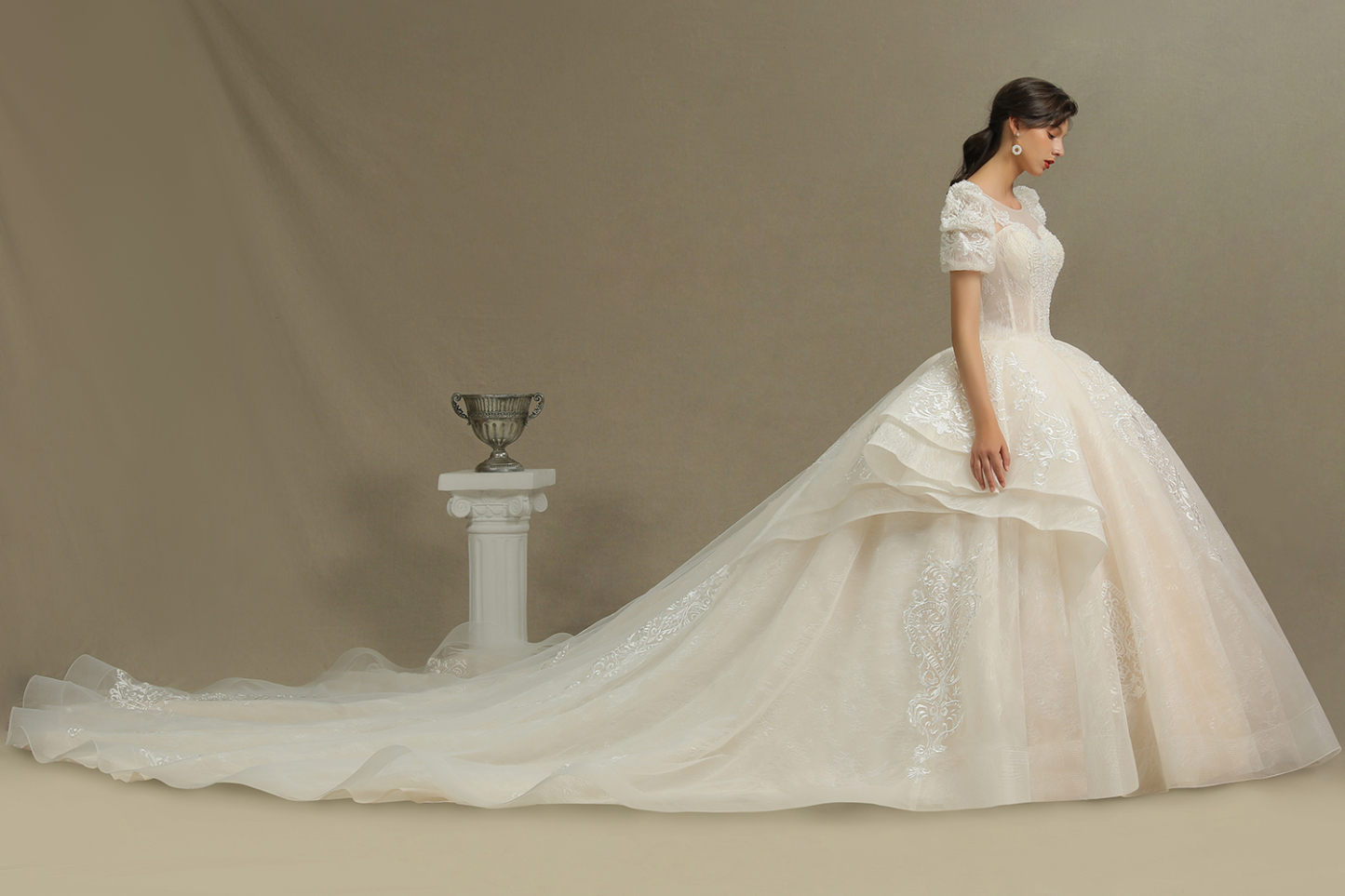Elegant Short Sleeve Princess Ball Gown ALine Lace Appliques Wedding Dress-newarrivaldress