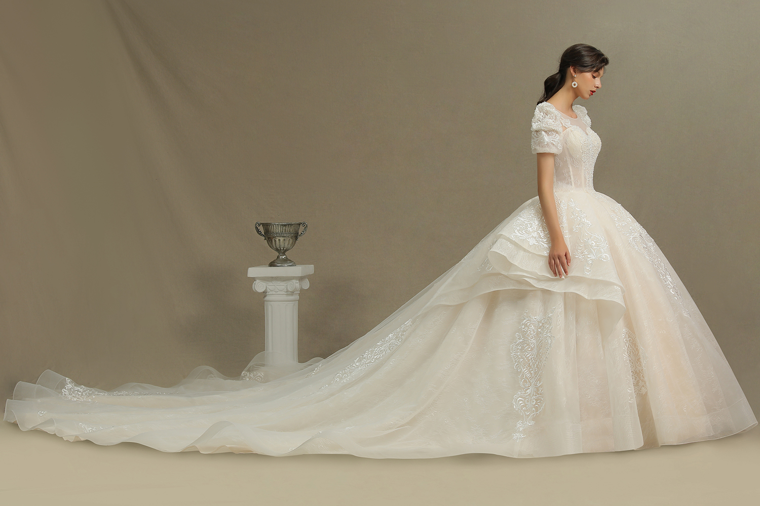 Elegant Short Sleeve Princess Ball Gown ALine Lace Appliques Wedding Dress-newarrivaldress