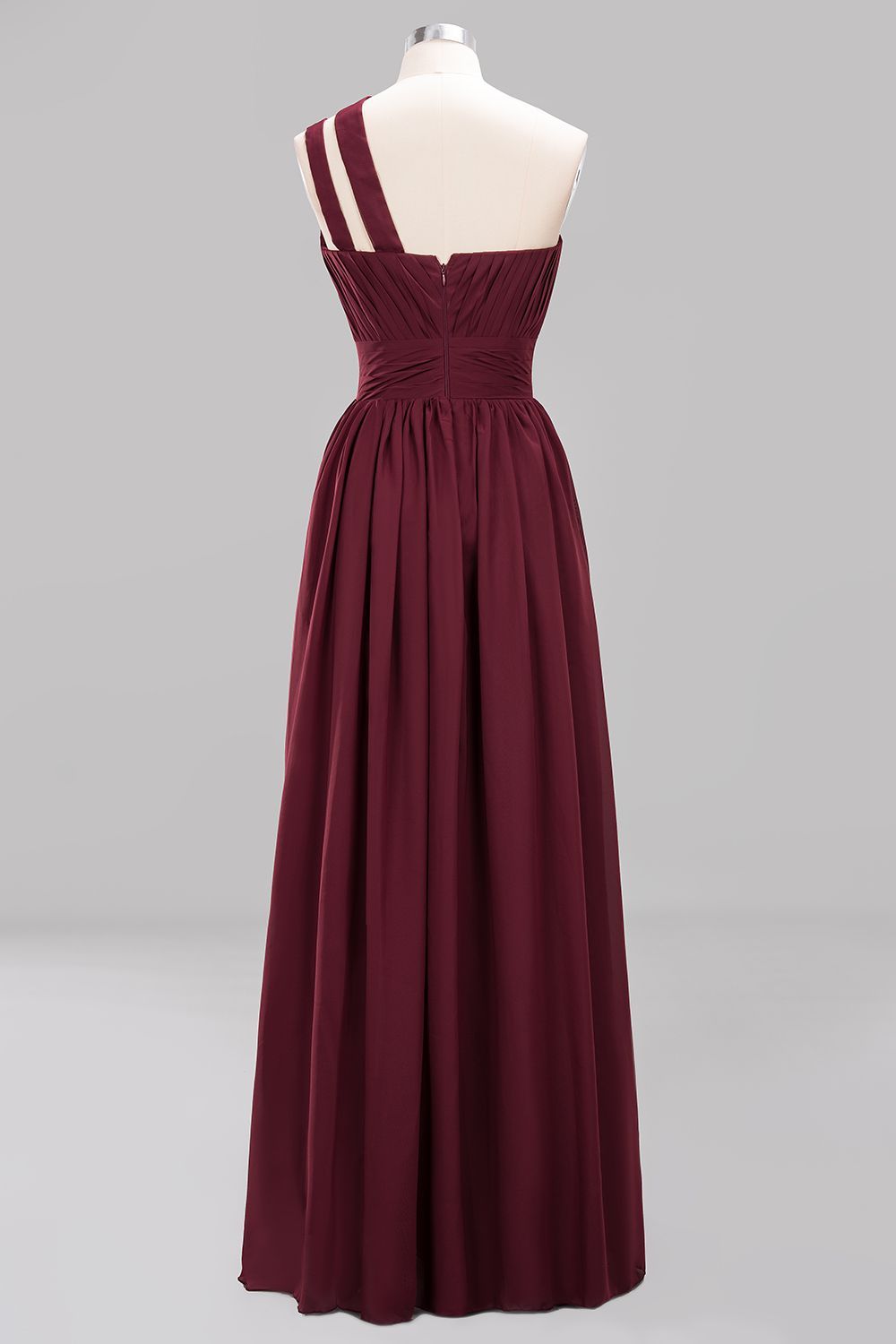 Elegant A-Line Burgundy Chiffon One-Shoulder Sleeveless Ruffles Floor-Length Bridesmaid Dresses-newarrivaldress