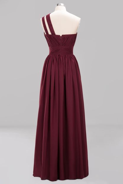 Elegant A-Line Burgundy Chiffon One-Shoulder Sleeveless Ruffles Floor-Length Bridesmaid Dresses-newarrivaldress