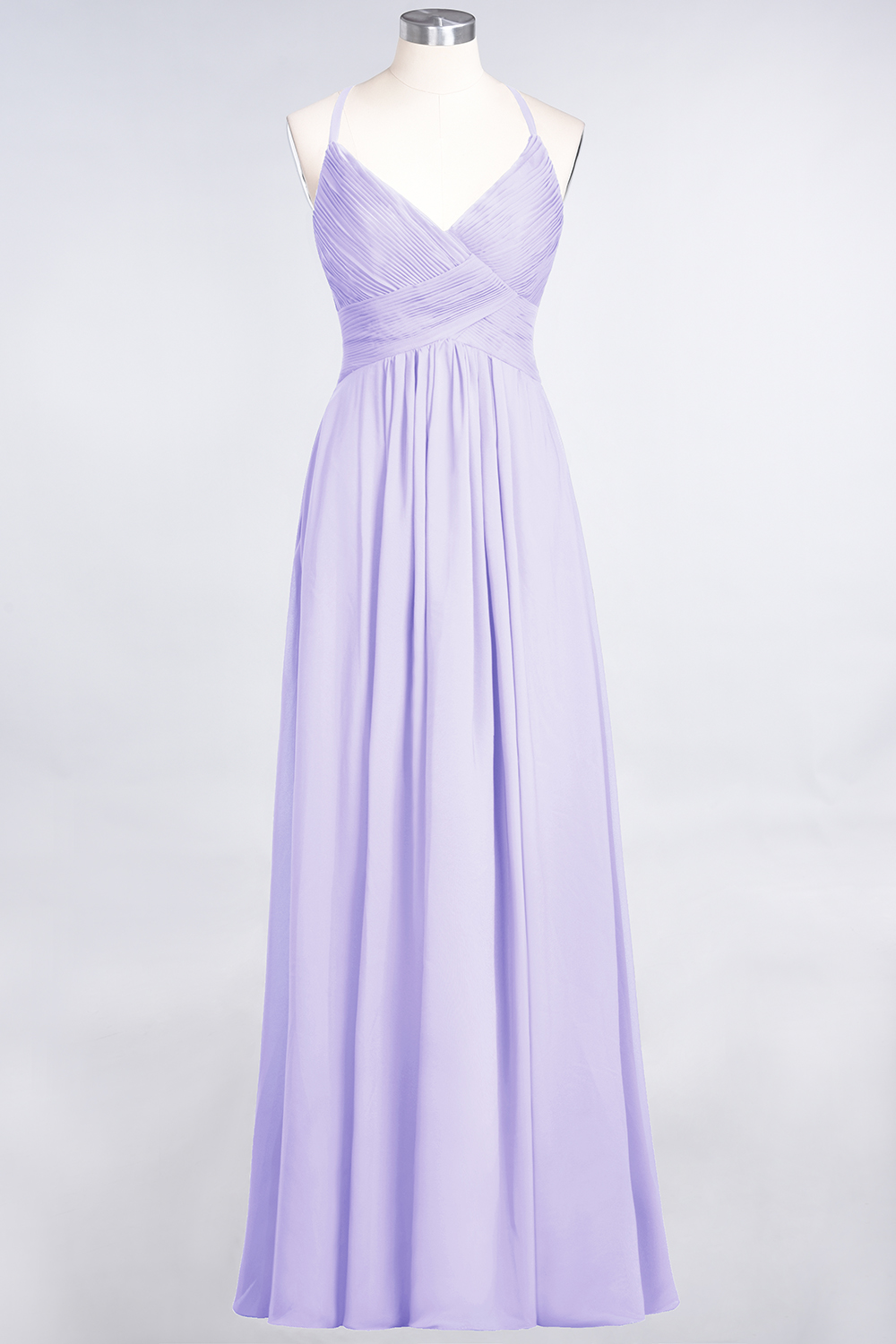 Elegant Princess Chiffon Spaghetti-Straps V-Neck Sleeveless Floor-Length Bridesmaid Dress with Ruffles-newarrivaldress