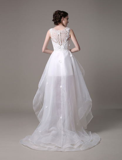 Asymmetrical Organza Wedding Dress High Low A-Line With Lace Beading Flower Exclusive-newarrivaldress