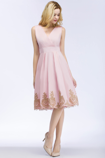 ROSEANNE | A-line V-neck Knee Length Sleeveless Appliques Homecoming Dresses-newarrivaldress