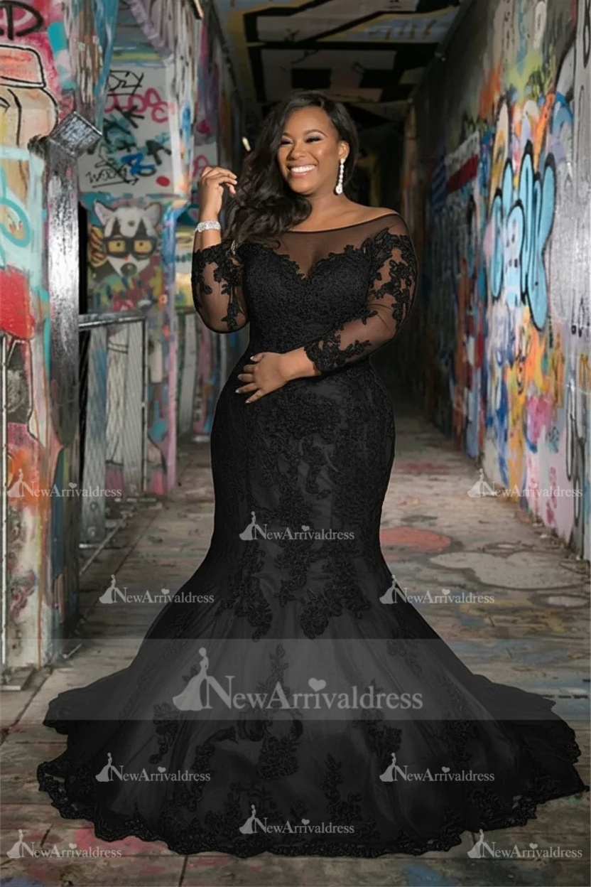 Off The Shoulder Plus Size Appliques Wedding Dresses | Sheer Tulle Memaid Bridal Gowns