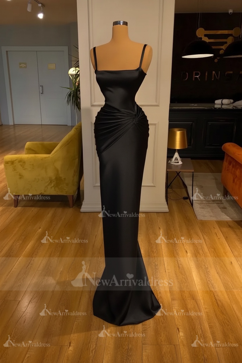 Chic Sky Blue Square Neck Slim Evening Party Wear Dress Sleeveless Satin Prom Dress