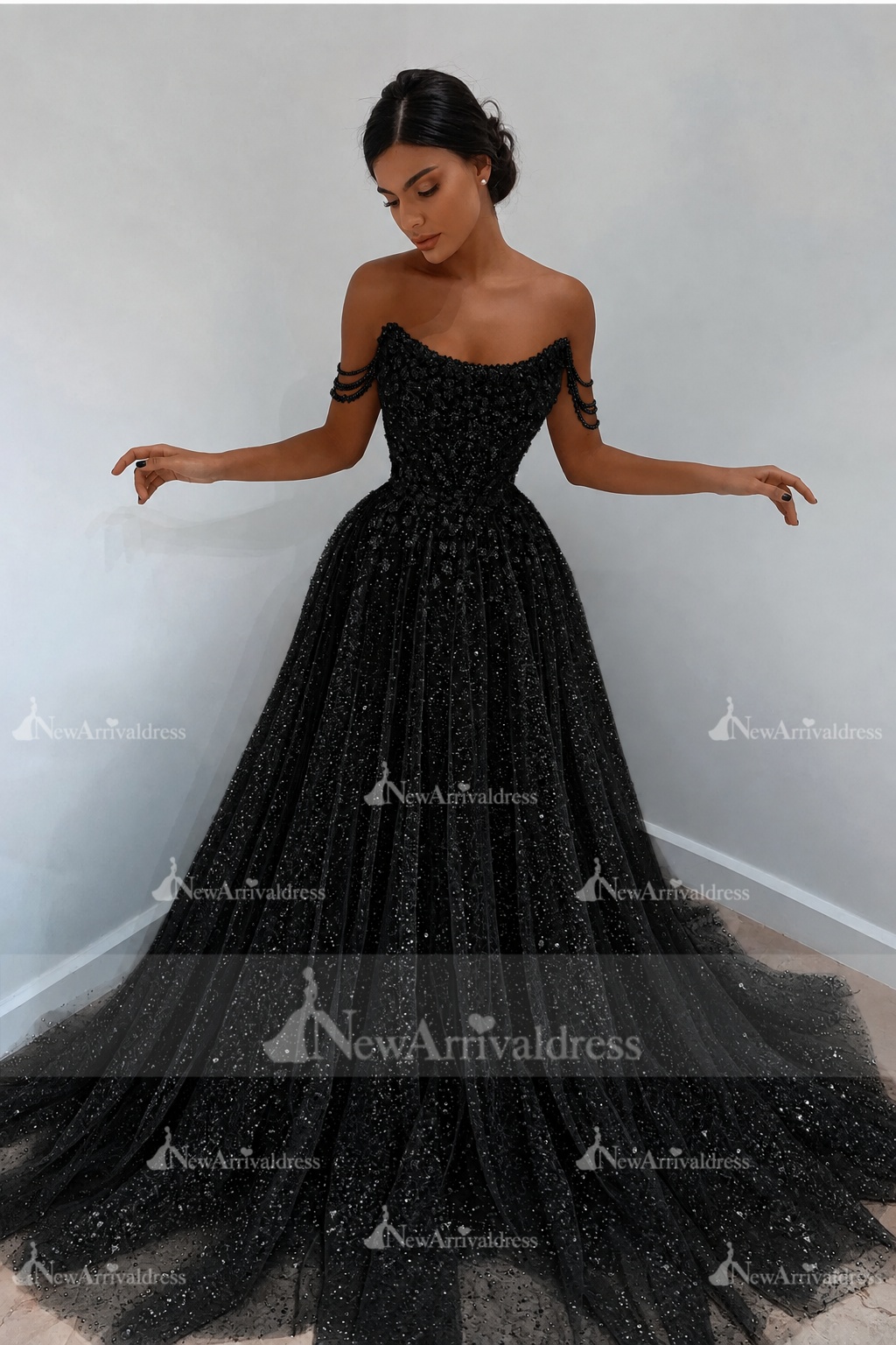 Beautiful Long A-line Sweetheart Sequined Prom Dress Off Shoulder Sky Blue Long Evening Dress