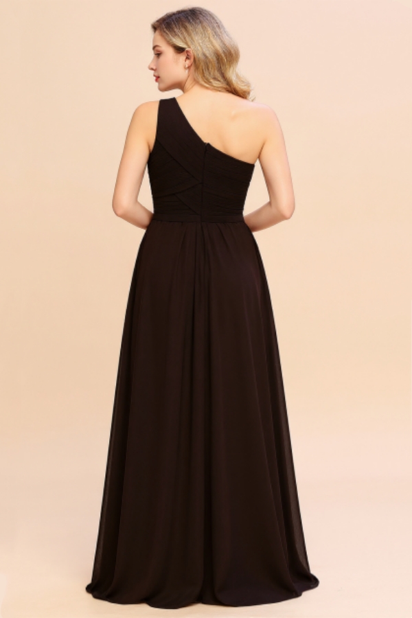 Plus Size Ruched Chiffon One Shoulder Bridesmaid Dress Long Wedding Guest Dress 