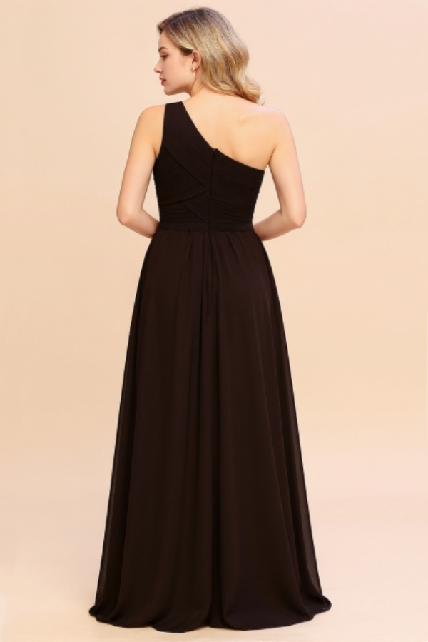 Plus Size Ruched Chiffon One Shoulder Bridesmaid Dress Long Wedding Guest Dress