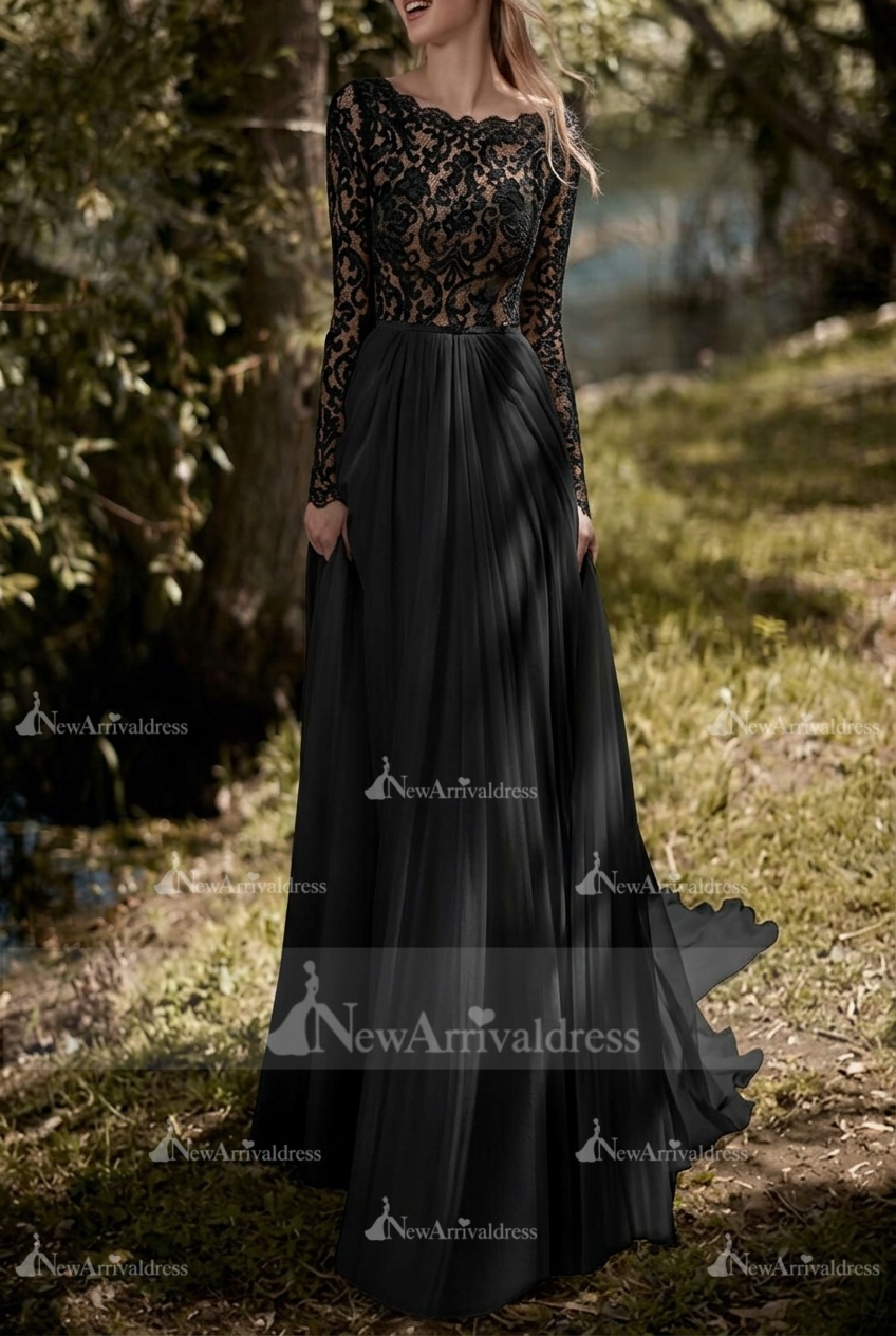Boho Wedding Dresses Jewel Neck Long Sleeve A Line Floor Length Chffion Bridal Dress For Beach Wedding