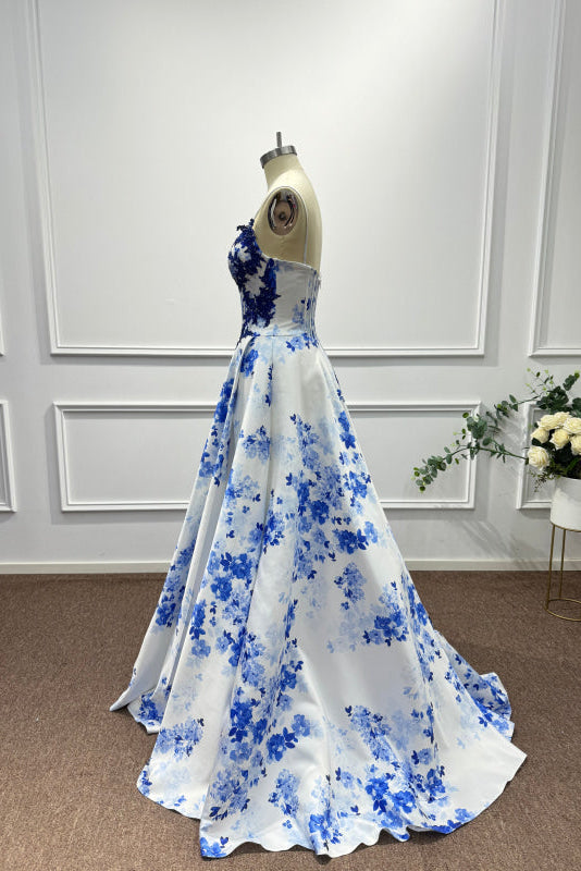 Blue Spaghetti Straps Appliques Sleeveless A-Line Prom Dress - Prom Dresses