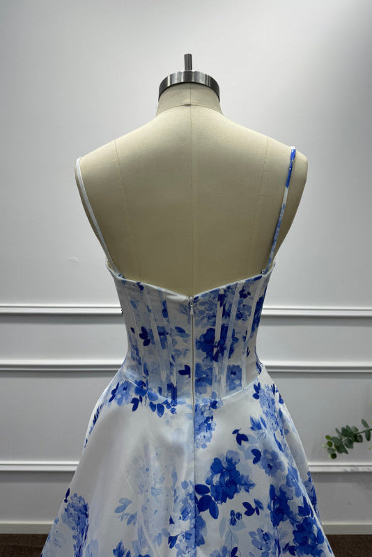 Blue Spaghetti Straps Appliques Sleeveless A-Line Prom Dress - Prom Dresses