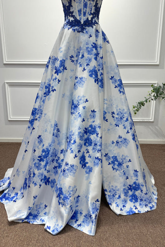 Blue Spaghetti Straps Appliques Sleeveless A-Line Prom Dress - Prom Dresses