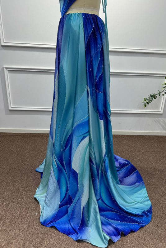 Blue Strapless Sleeveless A-Line Prom Dress - Prom Dresses