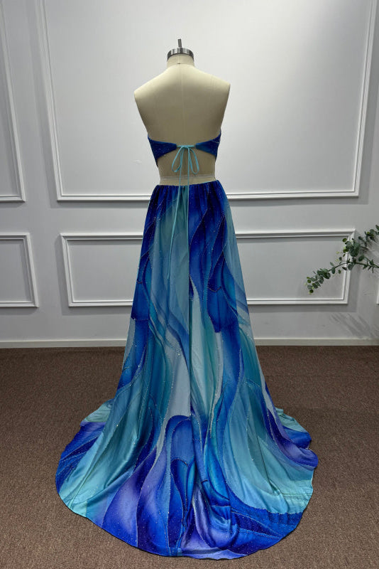 Blue Strapless Sleeveless A-Line Prom Dress - Prom Dresses