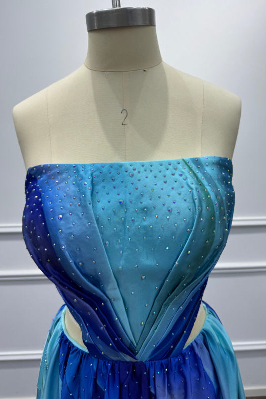 Blue Strapless Sleeveless A-Line Prom Dress - Prom Dresses