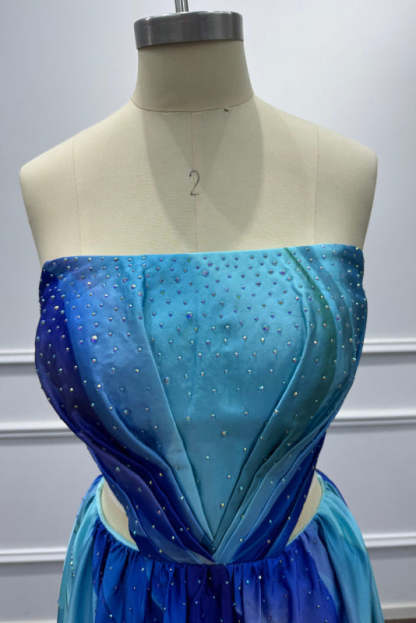 Blue Strapless Sleeveless A-Line Prom Dress - Prom Dresses