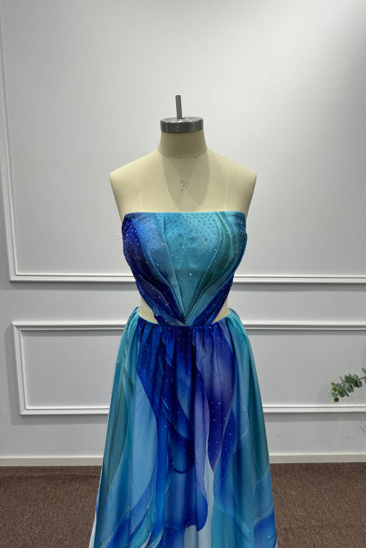 Blue Strapless Sleeveless A-Line Prom Dress - Prom Dresses