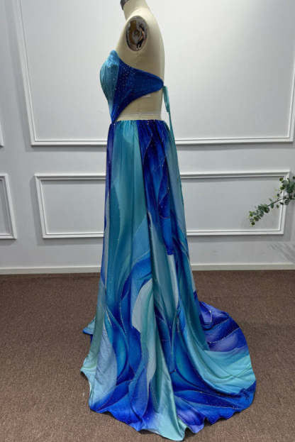 Blue Strapless Sleeveless A-Line Prom Dress - Prom Dresses