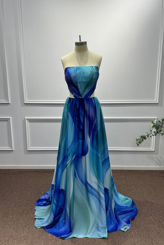 Blue Strapless Sleeveless A-Line Prom Dress - Prom Dresses