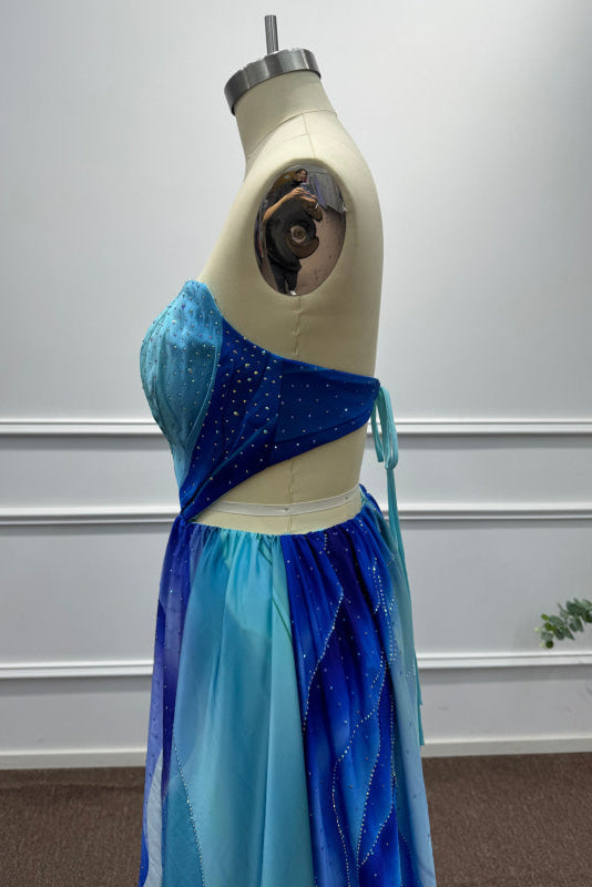 Blue Strapless Sleeveless A-Line Prom Dress - Prom Dresses