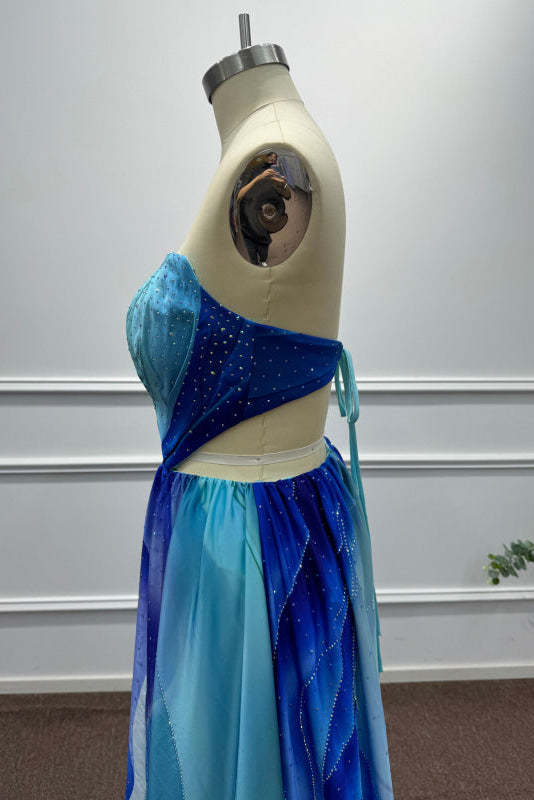 Blue Strapless Sleeveless A-Line Prom Dress - Prom Dresses