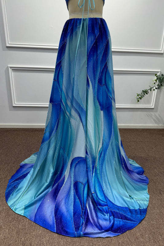 Blue Strapless Sleeveless A-Line Prom Dress - Prom Dresses
