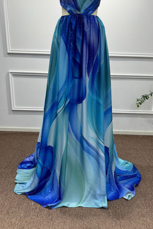 Blue Strapless Sleeveless A-Line Prom Dress - Prom Dresses