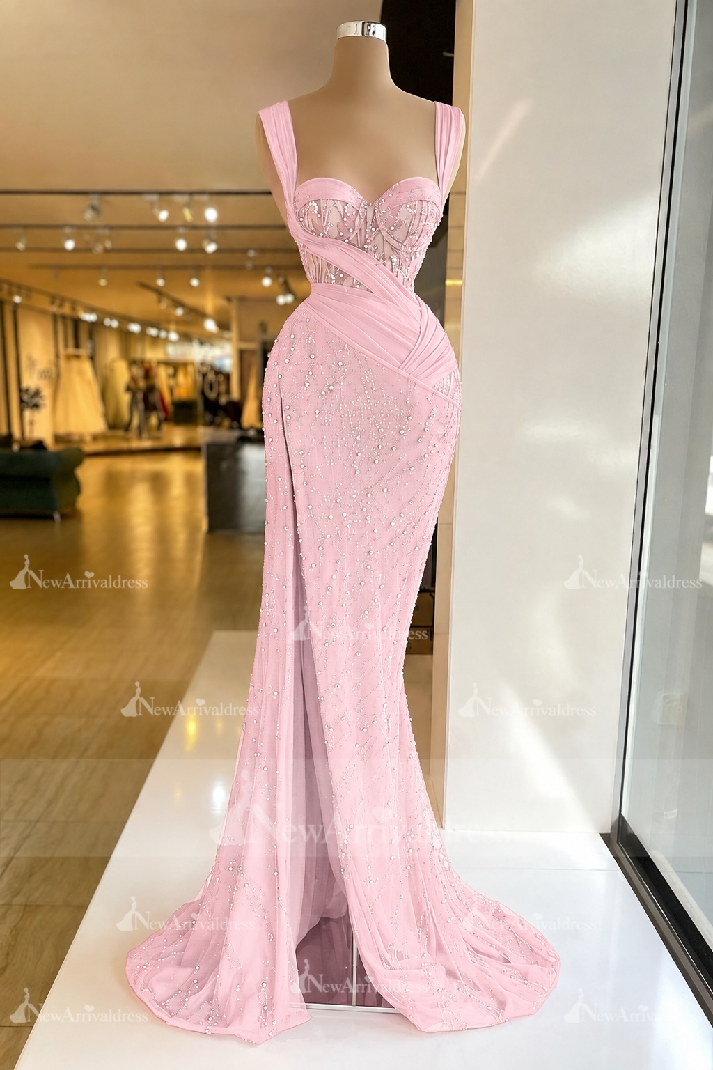 Charming Red Sweetheart Mermaid Prom Dress Beadings Strap Party Dress