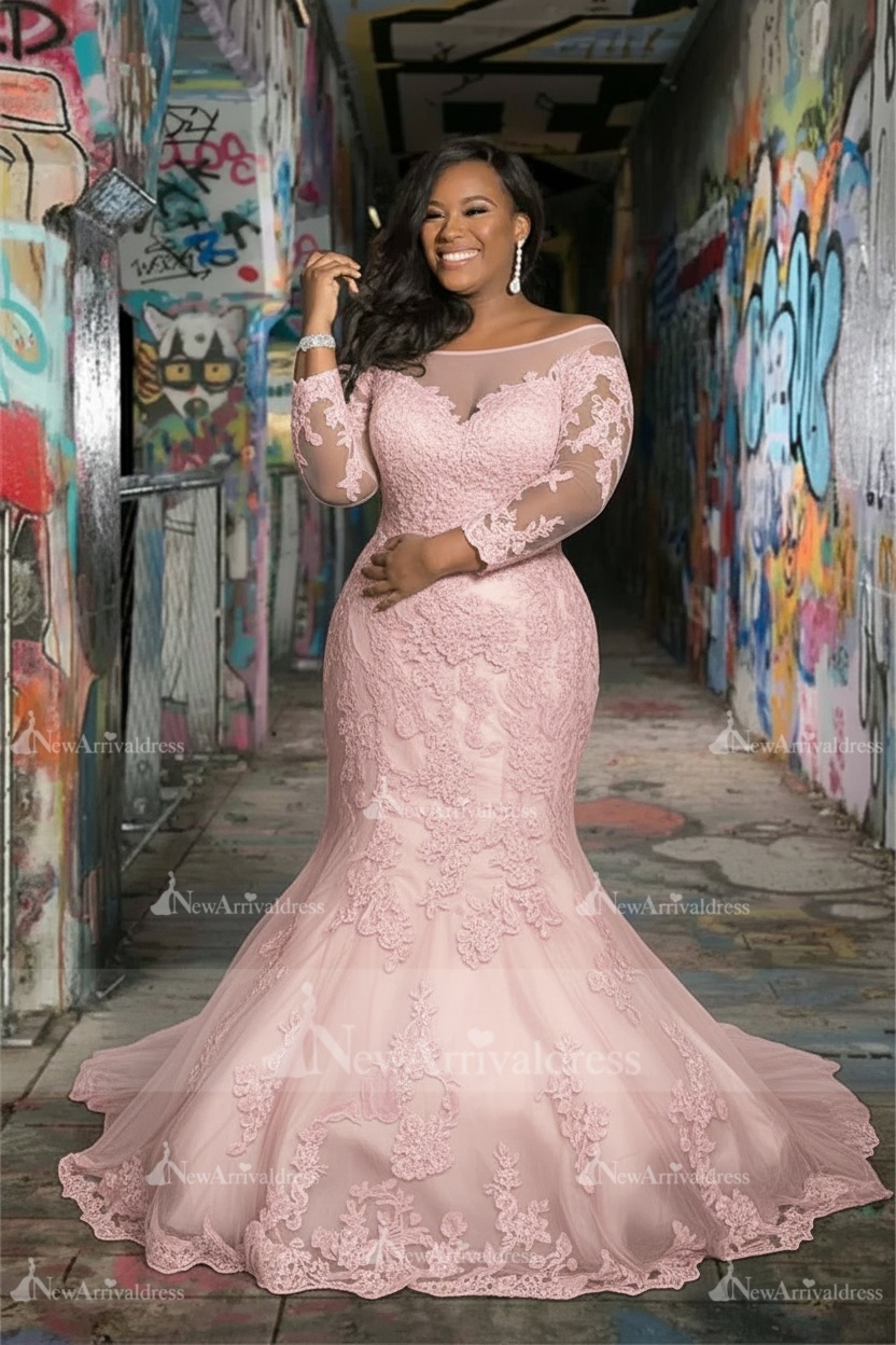 Off The Shoulder Plus Size Appliques Wedding Dresses | Sheer Tulle Memaid Bridal Gowns