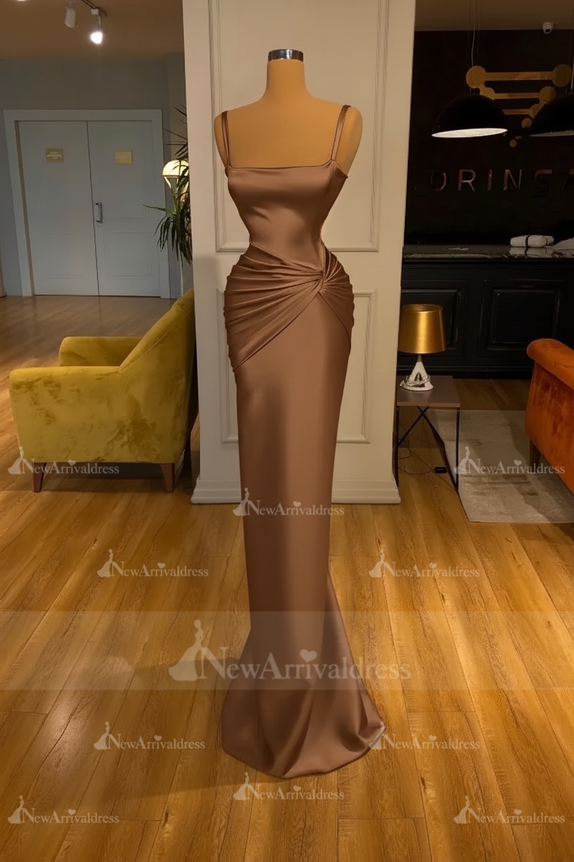Chic Sky Blue Square Neck Slim Evening Party Wear Dress Sleeveless Satin Prom Dress