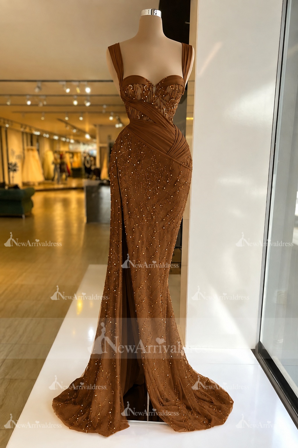 Charming Red Sweetheart Mermaid Prom Dress Beadings Strap Party Dress
