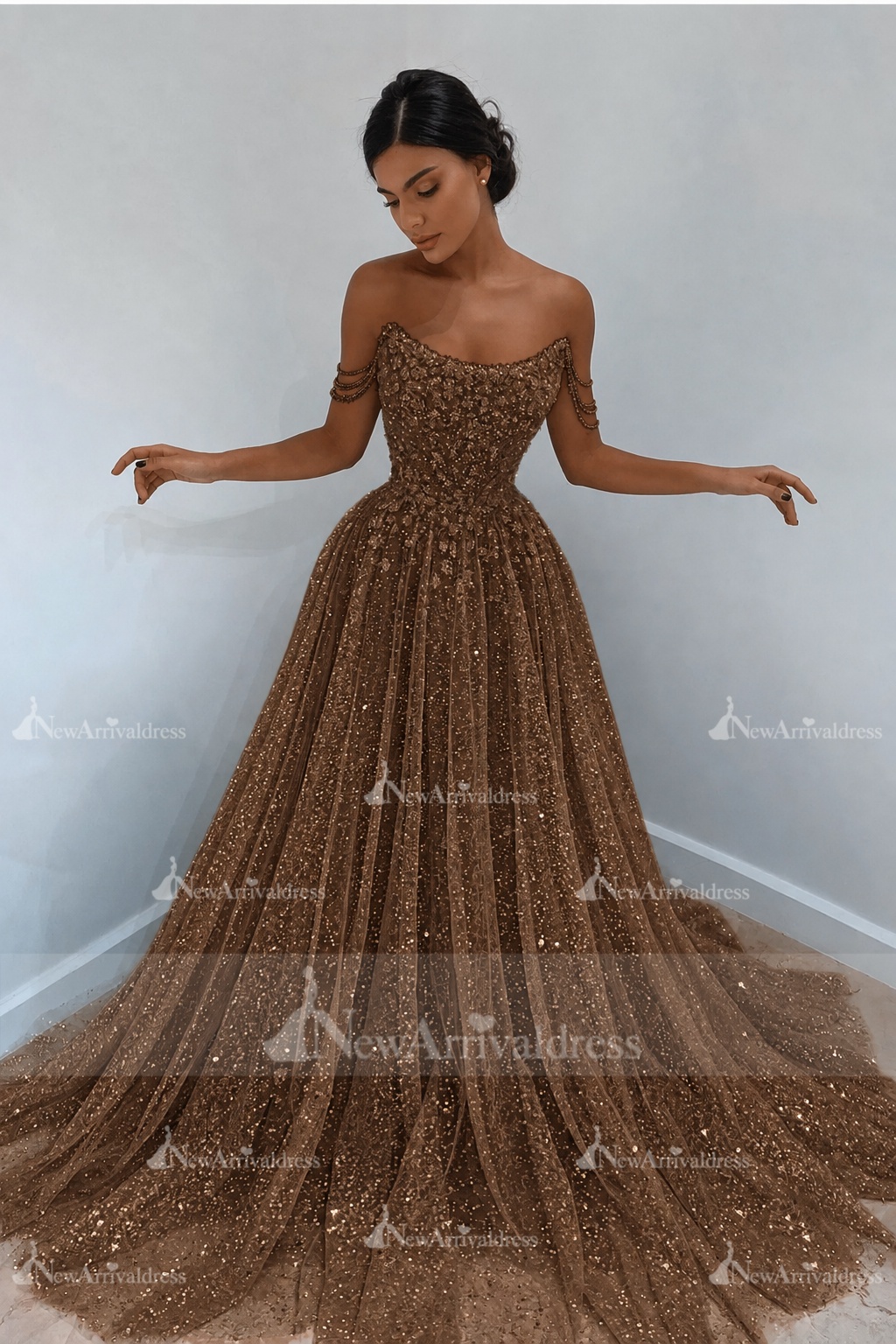 Beautiful Long A-line Sweetheart Sequined Prom Dress Off Shoulder Sky Blue Long Evening Dress