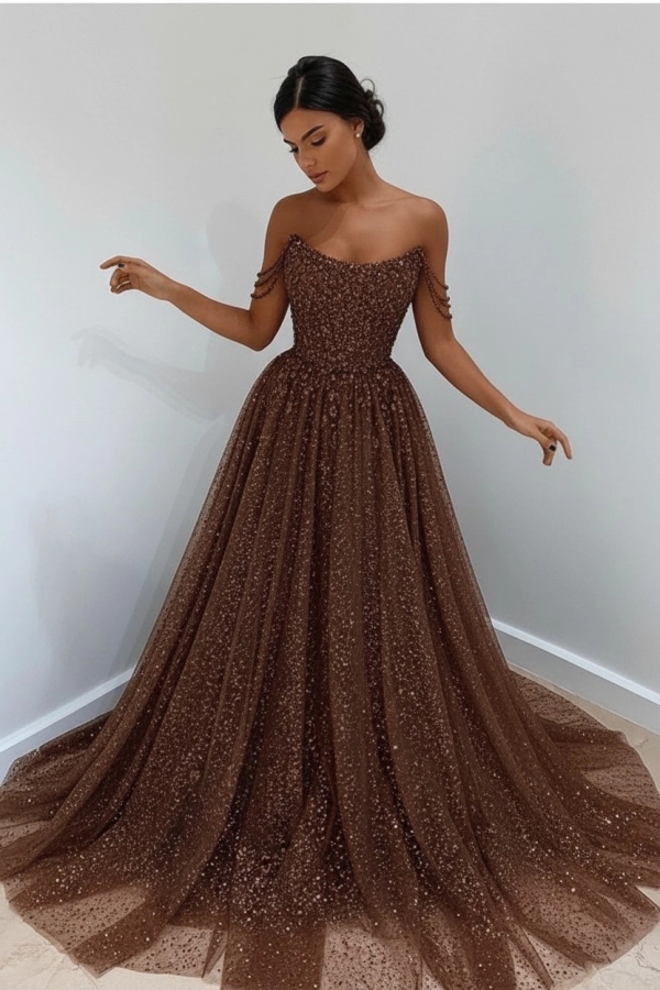 Beautiful Long A-line Sweetheart Sequined Prom Dress Off Shoulder Sky Blue Long Evening Dress