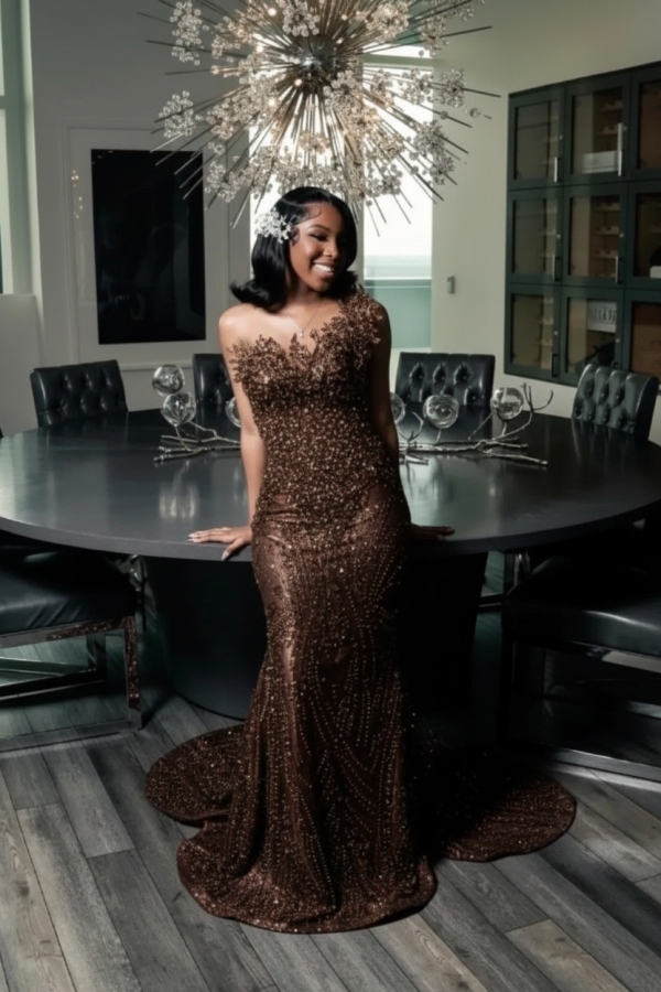 Strapless Mermaid Prom Dress Sequins with Beadings