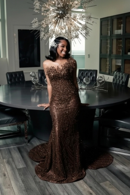 Strapless Mermaid Prom Dress Sequins with Beadings