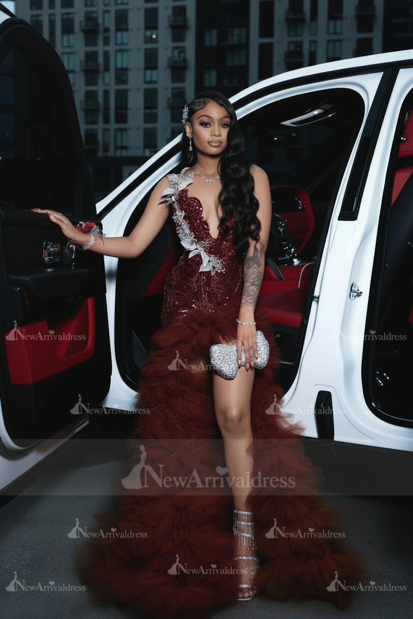 Charming Red Mermaid Prom Dress with Beadings High Split Party Dress