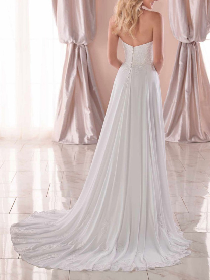 White Simple Wedding Dress Polyester Strapless Sleeveless Backless Lace A-Line Long Bridal Gowns-newarrivaldress
