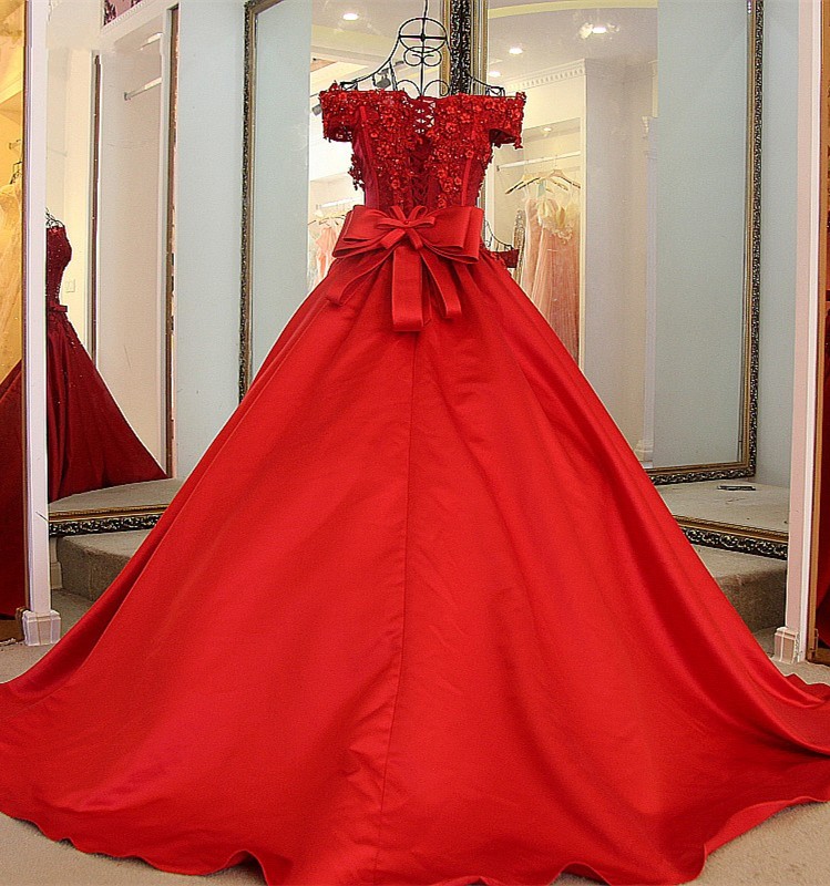 Modest Red Off-the-shoulder A Line Appliques Beadings Prom Dress With Belt-newarrivaldress