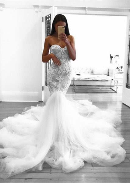Romantic Sweetheart Beautiful Lace Sheer Wedding Dresses | Mermaid Online Bridal Gowns-newarrivaldress
