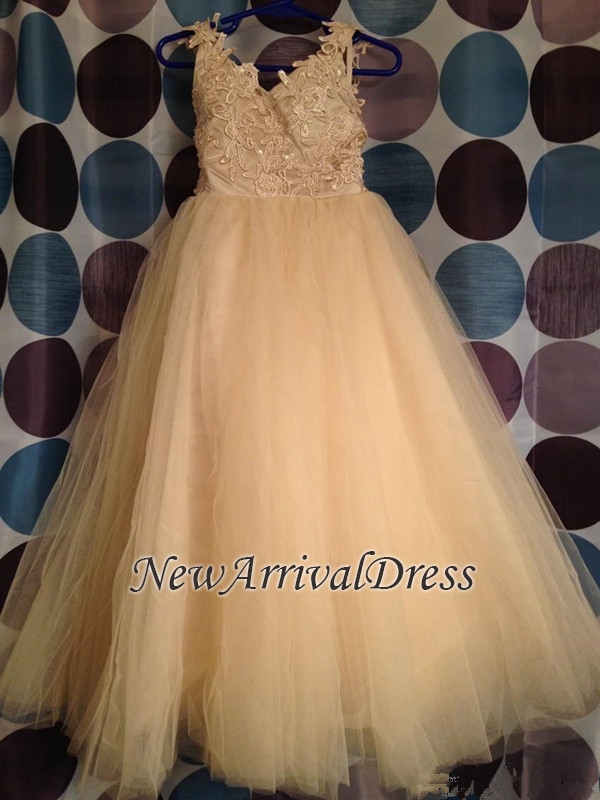 Lace Cute Flower Bowknot Backless Tulle White Girl Dresses-newarrivaldress