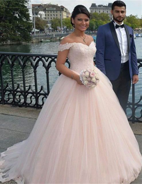 Latest Off Shoulder Ball Gown Princess Dress Tulle Lace Applique Wedding Dress-newarrivaldress
