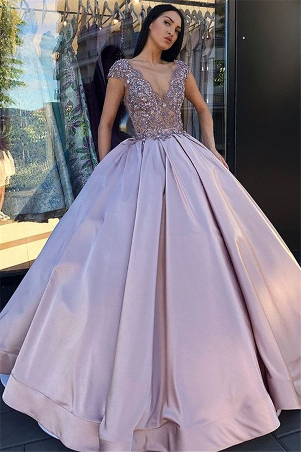 V-neck Sleeveless Crystal Beading Ball-Gown Prom Dresses-newarrivaldress