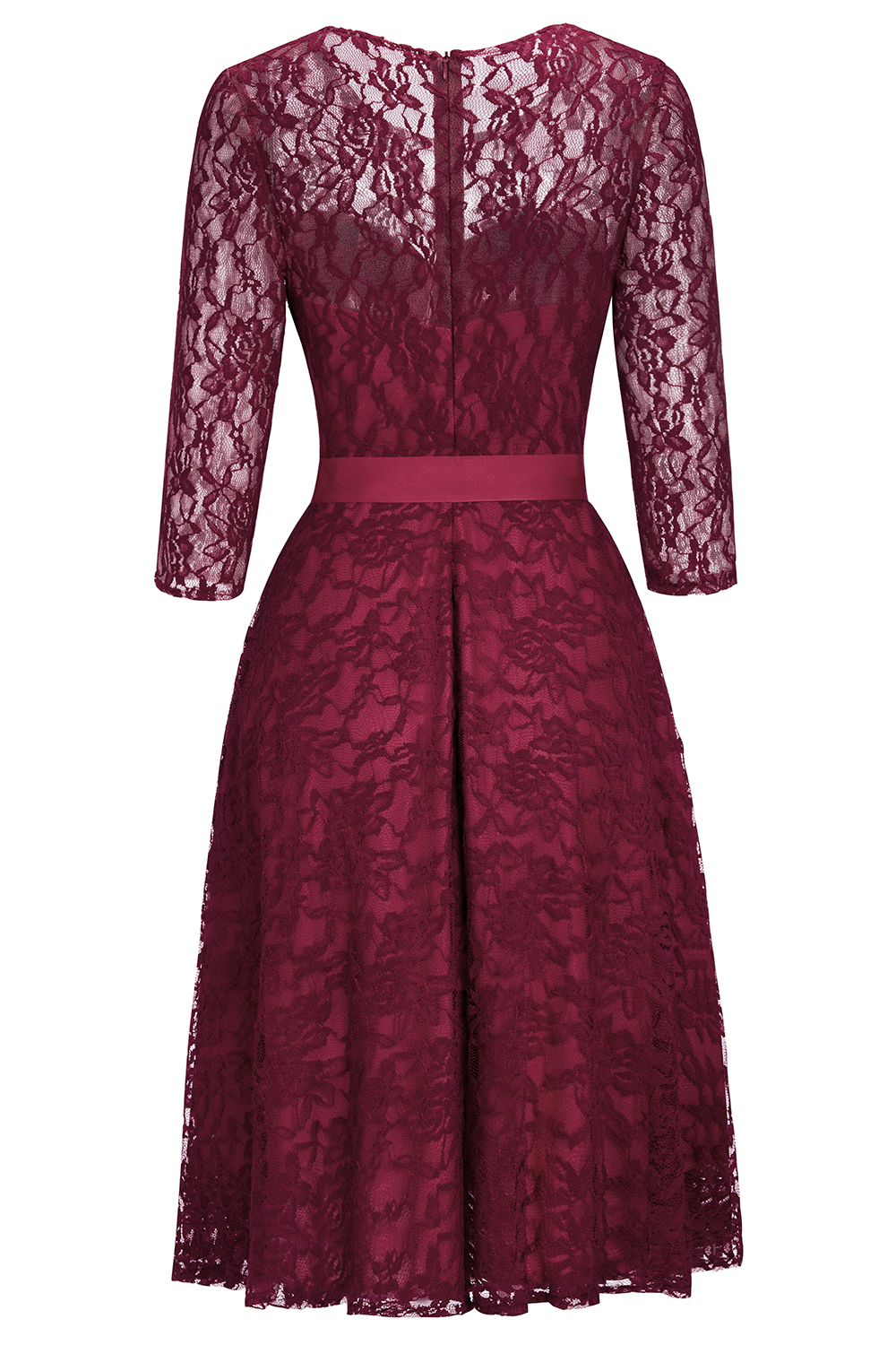 Vintage A-line Burgundy Lace Dresses with Sleeves-newarrivaldress
