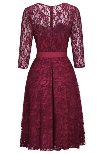 Vintage A-line Burgundy Lace Dresses with Sleeves-newarrivaldress