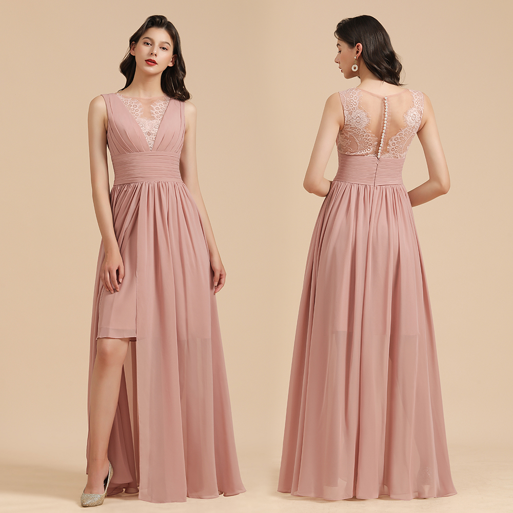 Elegant Sleeveless Ruffle Chiffon Aline Bridesmaid Dress Simple Maid of Honor Dress Floor length
