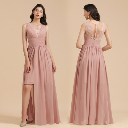 Elegant Sleeveless Ruffle Chiffon Aline Bridesmaid Dress Simple Maid of Honor Dress Floor length