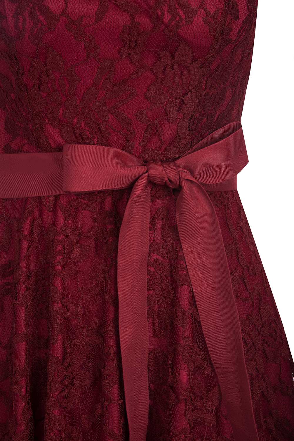 Burgundy Lace Short Sleeves A-line Dresses with Bow-newarrivaldress
