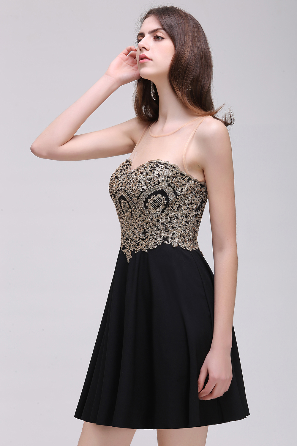 CAITLIN | A-line Short Chiffon Black Homecoming Dresses with Appliques-newarrivaldress